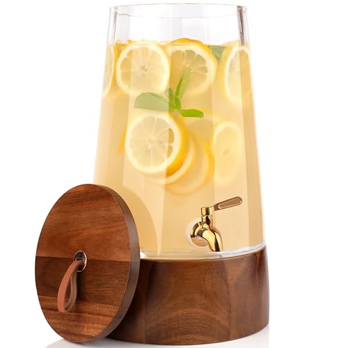FOODLE Large Glass Drink Dispenser with Spigot - Glass Beverage Dispenser with Stand - Perfect for Parties & Weddings - Pi...