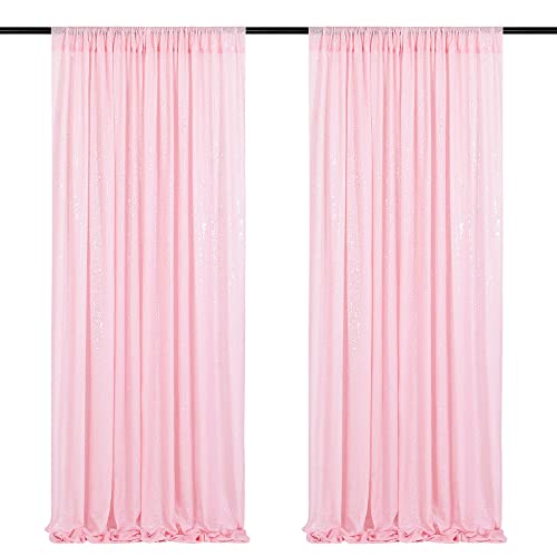 Pink Sequin Backdrop Curtains 2 Pieces 2ftx8ft Photography Background Party Curtain Glitter Wedding Backdrop Fabric for Ch...