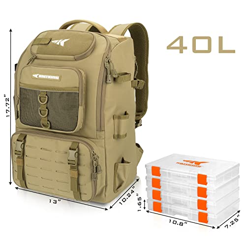 KastKing KarryAll Fishing Tackle Backpack with Rod Holder 4 Tackle Boxes,40/26L Tackle Bag Storage Fishing Gear and Equipment