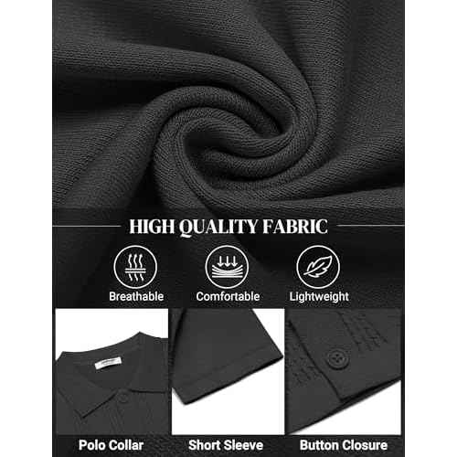 COOFANDY Men's Knit Shirts Short Sleeve Casual Button Down Polo Shirt Summer Beach Vacation Shirts