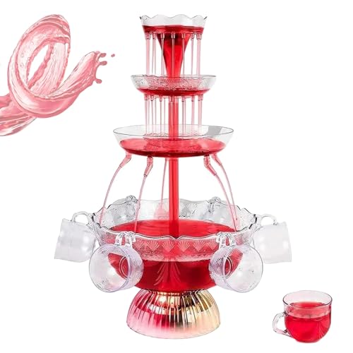 3-Tier Party Fountain Electric Drink Dispenser with LED Lighted Base Light-Up Flow Drink Fountain with 5 Reusable Cups 3L ...