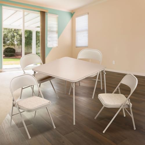 MECO Sudden Comfort 5 Piece 34 x 34 Inch Square Folding Dining Card Table with 4 Padded Folding Chairs Furniture Set for G...