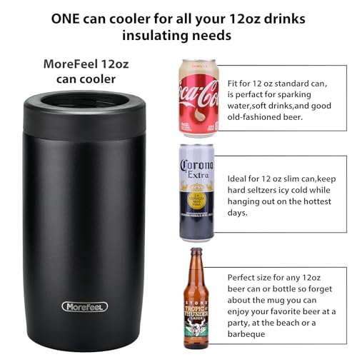 Morefeel 4-in-1 Skinny Can Cooler Double Wall Stainless Steel Insulated Can Holder, Works With 12 Oz Slim Can,Standard Can...