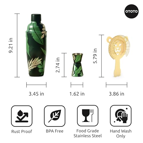 New - OTOTO Sip Safari Jungle Cocktail Shaker Set - Bartender Kit with Lion Cap, Bar Cart Accessories, Bartender Bar Acces...