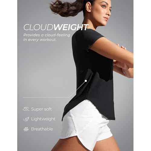 CRZ YOGA Cloudweight Workout Tops for Women Lightweight Athletic Short Sleeve Shirts Gym Running Side Slit T-Shirts