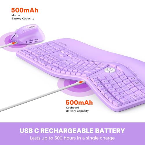 MEETION Ergonomic Keyboard and Mouse Combo, 2.4G Cordless Split Keyboard with Cushioned Palm Rest, Vertical Wireless Mouse...