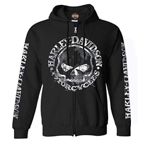 Harley-Davidson Men's Zippered Sweatshirt Jacket, Willie G Skull, Black 30296647