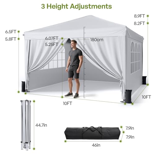 Driftalia 10x10 Pop Up Canopy with Sidewalls, Outdoor Instant Canopy Tent with Carry Bag for Commercial Events, Camping, B...