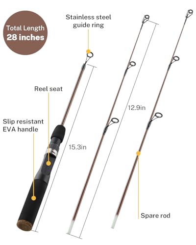 Gonex Ice Fishing Rod Reel Combo Medium Light Carbon Fiber Fiberglass Portable Complete Kit Include Skimmer Spare Rod Spin...