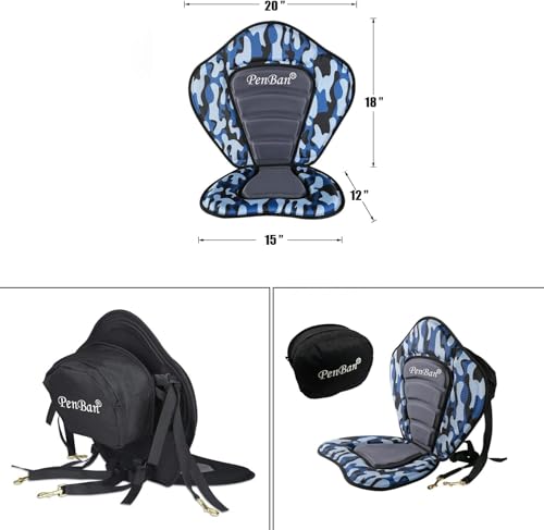 PenBan Universal Deluxe Kayak Seat Cushion with Storage Bag for Kayak,Padded Boat,SUP,Canoe,Fishing Boat,Seats with 4 Adju...