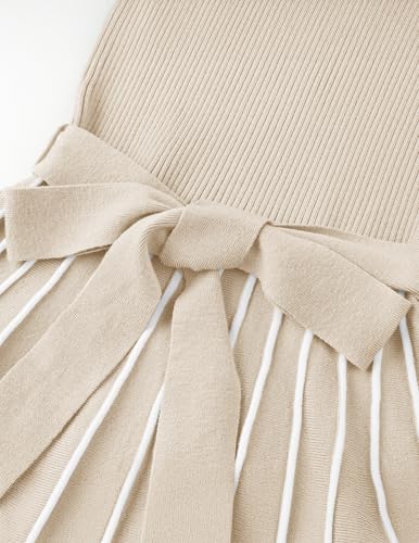 ZESICA Womens 2026 Spring Turtleneck Long Sleeve Sweater Dress Tie Waist Casual Loose Ribbed Knit A Line Midi Dresses