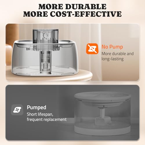 Pumpless Cat Water Fountain Stainless Steel, Automatic Cordless Cats and Dogs Water Dispenser 108oz/3.2L, Pawtners Battery...