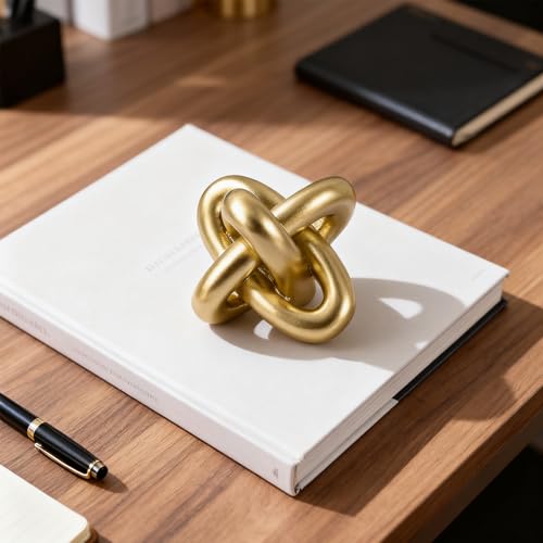 Golden Knot Statue, Three Knot Sculpture Home Decor Accents, Knot Sculptures and Statues for Rustic Coffee Table Living Ro...