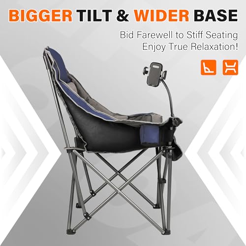 Camping Chairs for Adults-Oversized Extra Large Lawn Chair,Folding Comfy Padded Chair w/Phone Holder,Side Pocket,Cup Holde...