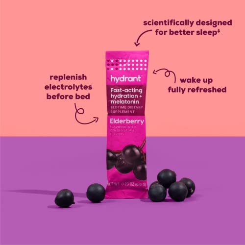 Hydrant - Sleep Electrolyte Powder, Elderberry Flavor, 30 Rapid Hydration Individual Stick Packs - Sleep Blend of Melatoni...