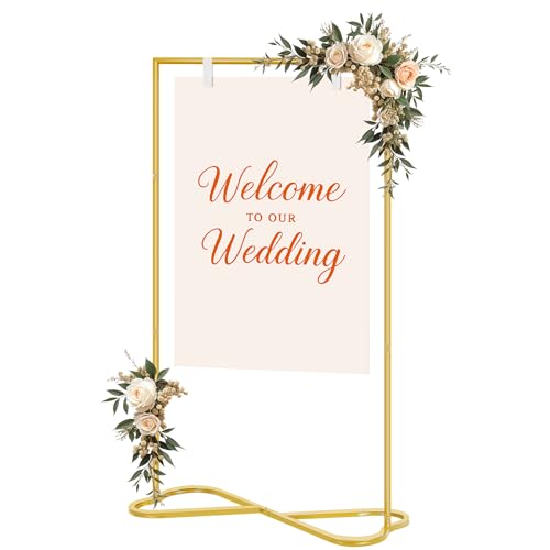 OUSHENG Wedding Welcome Sign Stand, Easel Poster Holder Metal Pictures Photo Board Rack with Heart Base for Reception Part...