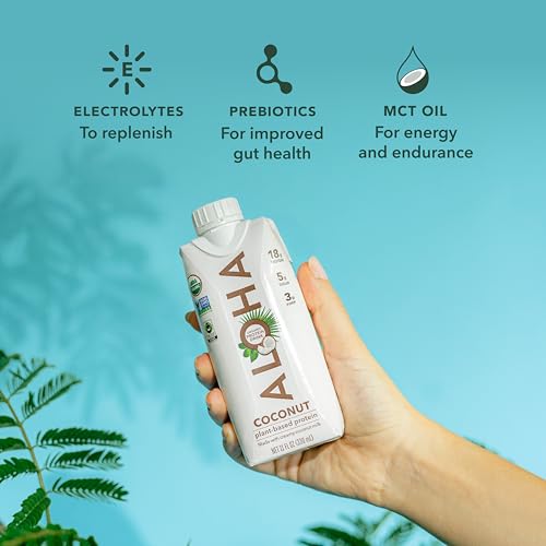 ALOHA Organic Plant-Based Protein Drink – Coconut Flavor | 18g Protein, 5g Sugar, 3g Fiber | Made with Creamy Coconut Mil...