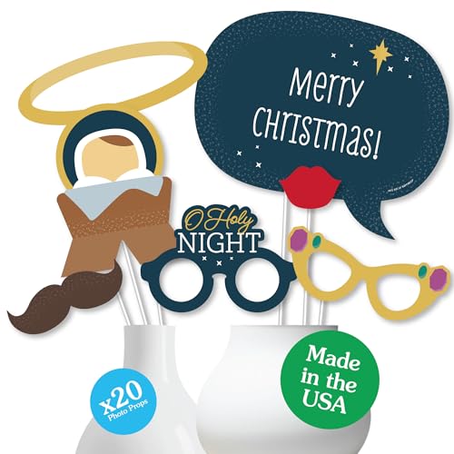 Big Dot of Happiness Holy Nativity - Manger Scene Religious Christmas Photo Booth Props Kit - 20 Count