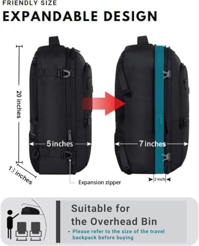 Vancropak Carry On Backpack, 40L Expandable Extra Large Travel Backpack, Flight Approved Water Resistant Luggage Suitcase ...