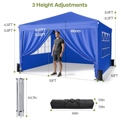 Driftalia 10x10 Pop Up Canopy with Sidewalls, Outdoor Instant Canopy Tent with Carry Bag for Commercial Events, Camping, B...