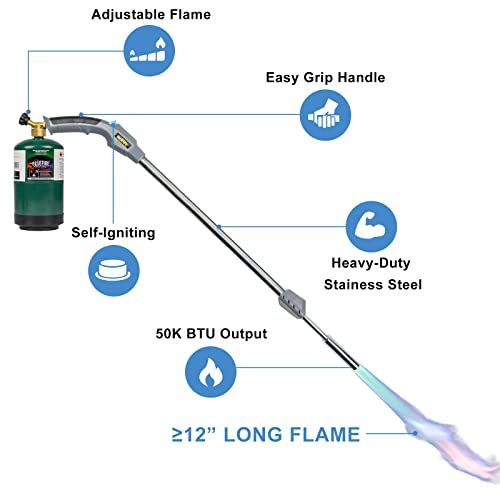 BLUEFIRE 38" Long Propane Weed Torch 50K BTU Trigger Start Self Ignition on Handle Heavy-Duty Portable Weeds Burning Garde...