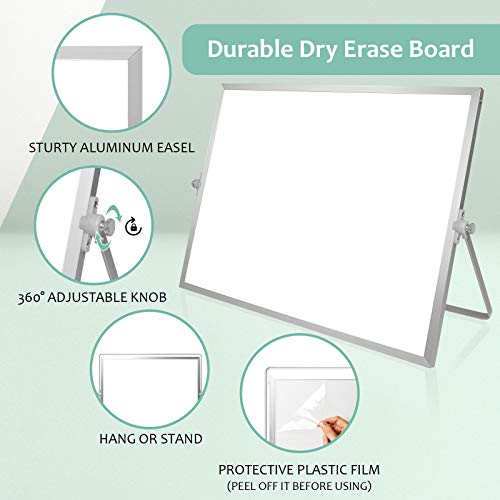 GMAOPHY Dry Erase White Board, 16inX12in Large Magnetic Desktop Whiteboard with Stand, 10 Markers, 4 Magnets, 1 Eraser, Po...