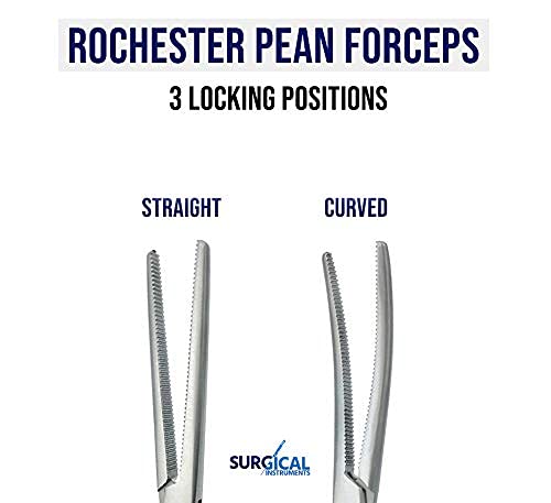 SURGICAL ONLINE Set of 2 Premium Quality 10" Long Rochester Pean Hemostat Full Mouth Serration Forceps Straight & Curved Clamps Three Locking Positions - SurgicalOnline