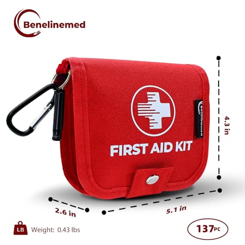 Benelinemed Mini First Aid Kit - 137 Piece Small Emergency Medical Kit for Home, Car, Travel, Camping & Outdoor Activitie...