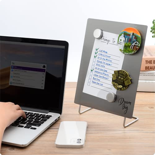 Magnetic Bulletin Board with Stand – Small Dry Erase Memo Board – Tabletop Metal Easel for Magnet Display – 10x8 Inches + ...