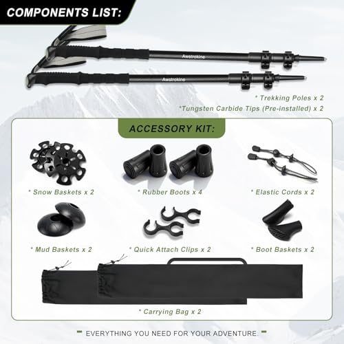 Ultra Light Carbon Fiber Hiking Trekking Poles - 6.07oz Nordic Trekking Sticks with Full EVA Grips & Quick Locks, All-Terr...