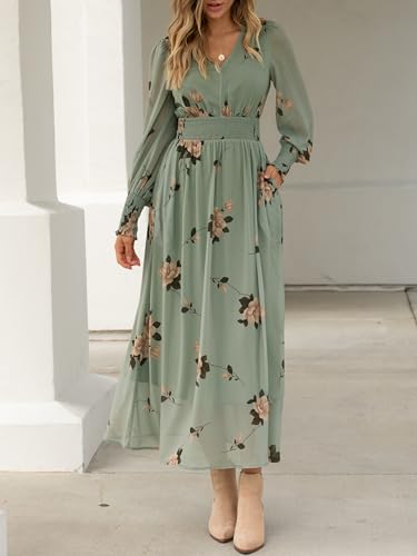 ANRABESS Women's Long Sleeve Floral Maxi Dress Casual V Neck Chiffon Boho Flowy Beach Fall Wedding Guest Party Long Dresses