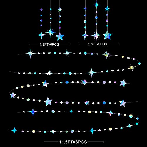Iridescent Party Decorations Star Circle Dot Paper Garland Banner Bunting Streamer Metallic Hanging Twinkle Star Decoratio...