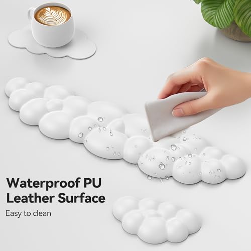 TECKNET Cloud Keyboard Wrist Rest Set, Cloud Wrist Rest with Non-Slip Base, PU Leather Wrist Pad for Keyboard with Ergonom...