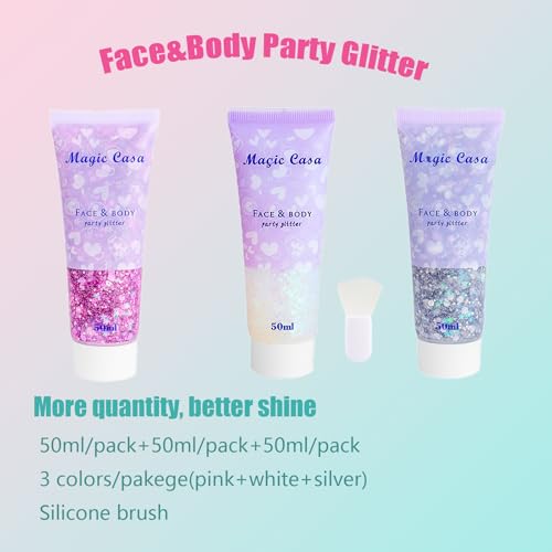 Body Glitter White & Silver & Pink 150ml Face Hair Self Adhesive Gel Accessories Cosmetic Glitter Long Lasting Chunky Sequ...