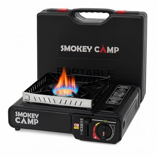 Portable Camping Stove with Plastic Suitcase 3000W Dual Fuel Compatable with Butane or Propane Fuel Tanks, Automatic Ignit...