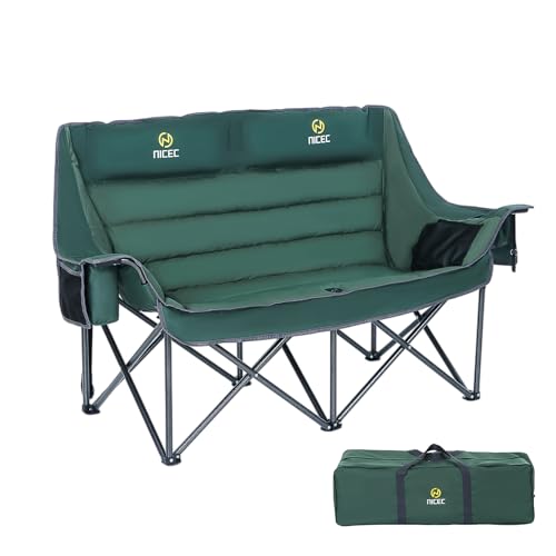 Nice C Double Padded Camping Chair, with Cup Holder, Cooler Bag, Bottle Opener Loveseat Camping Chair, with Cooler Bag, Wi...