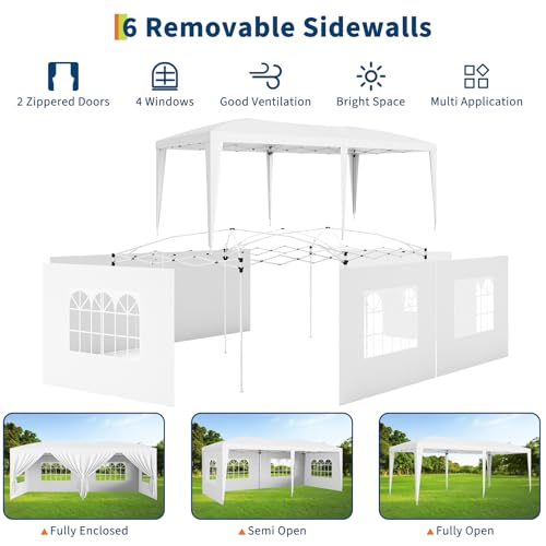 GarveeLife 10x20 Heavy Duty Pop Up Canopy Tent with 6 Removable Sidewalls, Easy Up Commercial Canopy Tents for Parties, La...