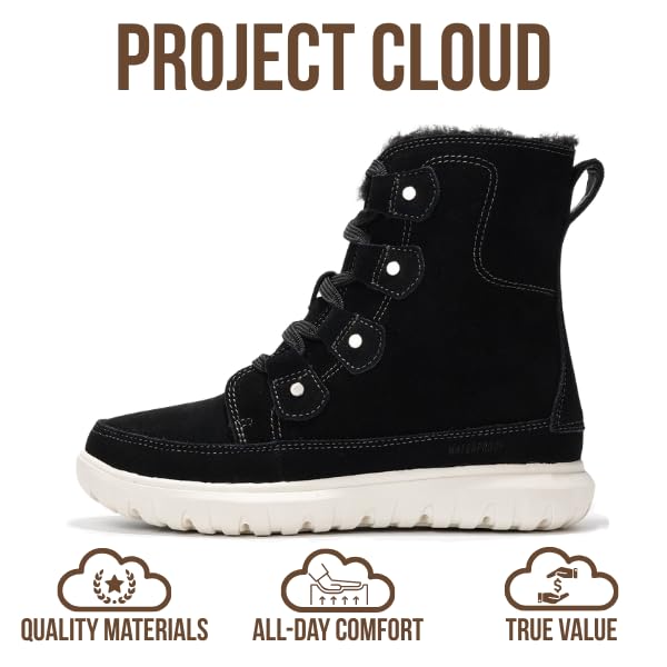 Project Cloud 100% Genuine Leather Womens Snow Boots- Genuine Leather Waterproof Memory Foam Insole and Non-Slip Winter Sn...