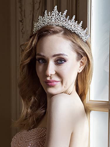 SWEETV Crystal Wedding Tiara for Women, Royal Queen Crown Headband, Rhinestone Princess Hair Accessories for Prom Birthday