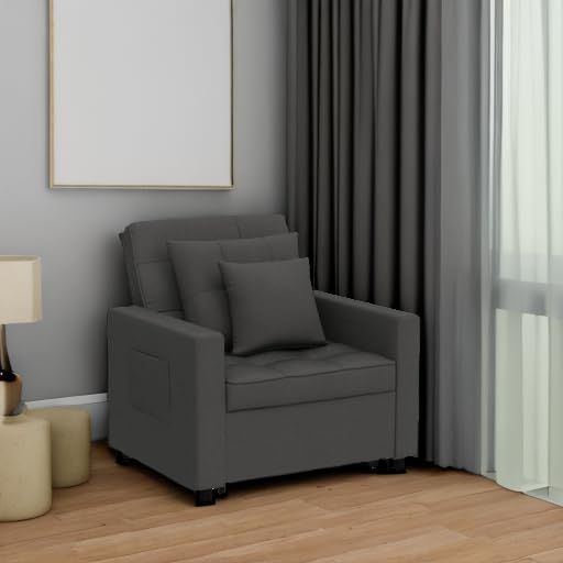 Litbird [Updated] Convertible Chair Sleeper Bed, Stepless Adjustable Backrest, Futon Chair Turns Into Bed, Sleeper Sofa for Living Room, 3 in 1, Linenette, Deep Gray