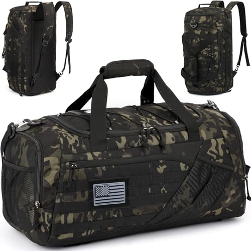 3-in-1 Tactical Gym & Travel Duffle Bag Backpack Men Multi-Functional 45L Military Sports Duffle Bag with Shoe Compartment...