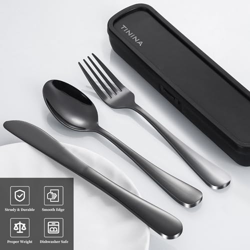 Travel Utensils with Case, 4-Piece Stainless Steel Portable Cutlery Set, Reinforced Case with Buckle Design, Lunch Box for...