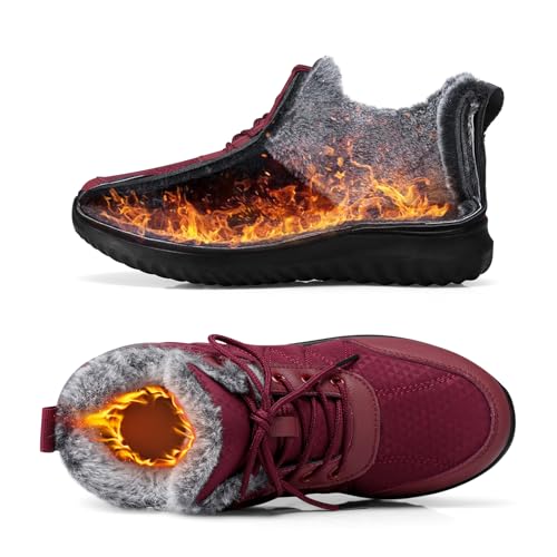 SHIBEVER Snow Boots for Women Winter: Warm Fur Lined Ankle Snow Booties Anti-Slip Waterproof Comfortable Outdoor Winter Shoes
