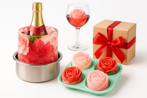 MANA SOUL Ice Bucket for Freezer - Wine Ice Bucket with 3D Rose Ice Molds, Champagne Ice Mold, Ice Mold Wine Bottle Chille...
