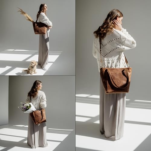 BERLINER BAGS Vintage Leather Shoulder Bag Verona, Large Handbag for Women - Brown
