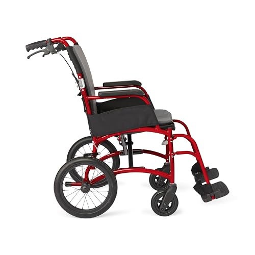 Medline Ultralight Transport Chair, Lightweight Folding Wheelchair with 12 in Rear Wheels, Padded Armrests, Swing Away Foo...
