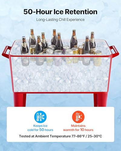 VEVOR 80 Quart Rolling Ice Chest, Holds up to 50 Bottles / 110 Cans, Portable Patio Party Bar Drink Cooler Cart with 4 Swi...