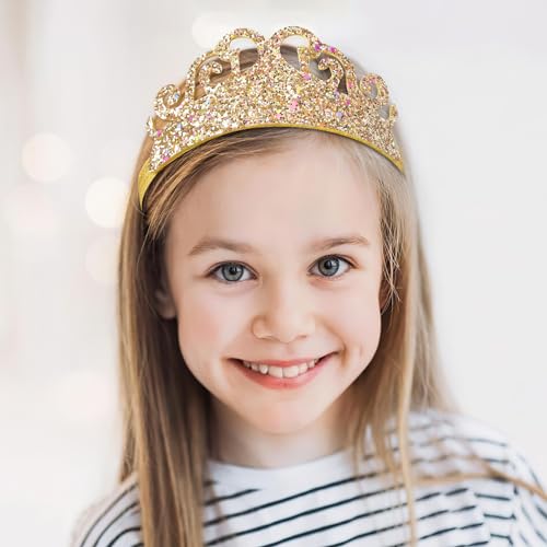 4 Pcs Glitter Tiara Headbands for Girls Elastic Princess Crown Hair Bands Stretch Sparkly Hair Bands for Toddler Girl