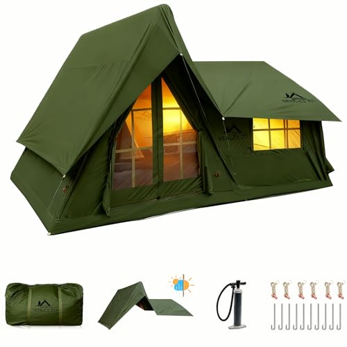 SENLEETO 8/10/12 Person Large Inflatable Tents for Camping, 4 Season Blow Up Tents with Canopy/Rainfly, Luxury Inflatable ...