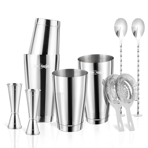 Nexsujo Boston Cocktail Shaker, 8-Piece Professional Shaker Set, Stainless Steel Bar Tools Set with Boston Shaker, Bar Spo...